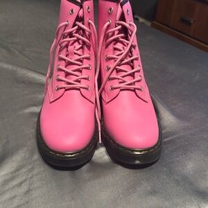 Dr. Martens Pink Combat Boots with Black Laces